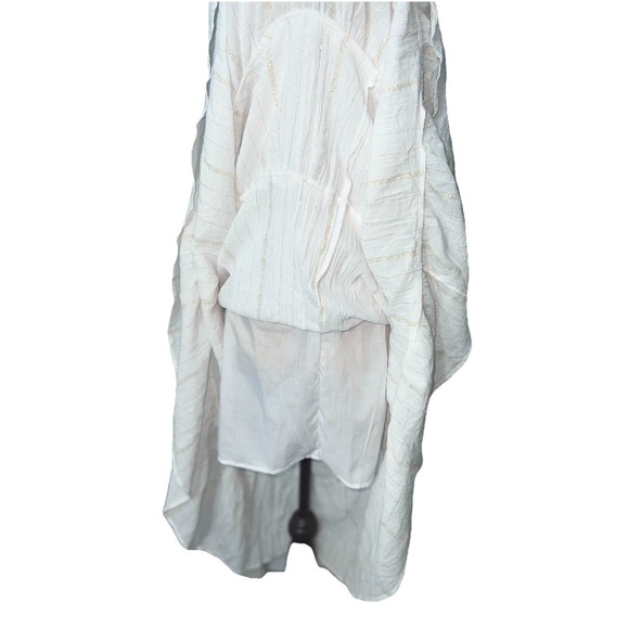 Ultra Flirt White Smocked Maxi Dress Gold Stripe Tiered Sundress Juniors M - Picture 12 of 15